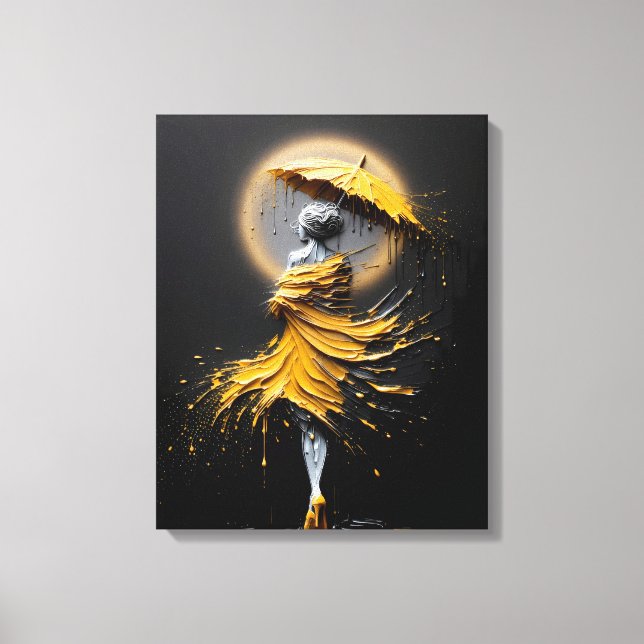 Impasto Yellow Umbrella Silhouette Canvas Print (Front)