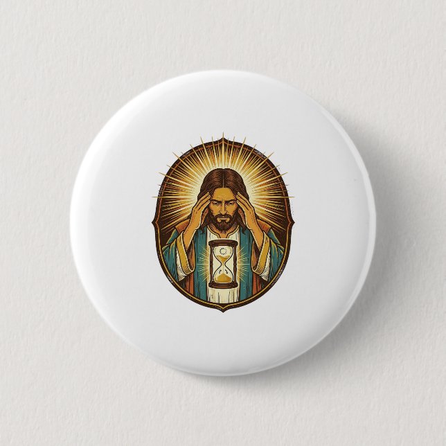 Impatient Jesus Loading Hourglass Slow Internet Te 2 Inch Round Button (Front)