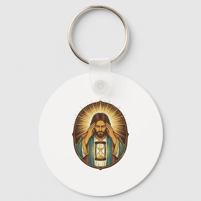 Impatient Jesus Loading Hourglass Slow Internet Te Keychain (Front)