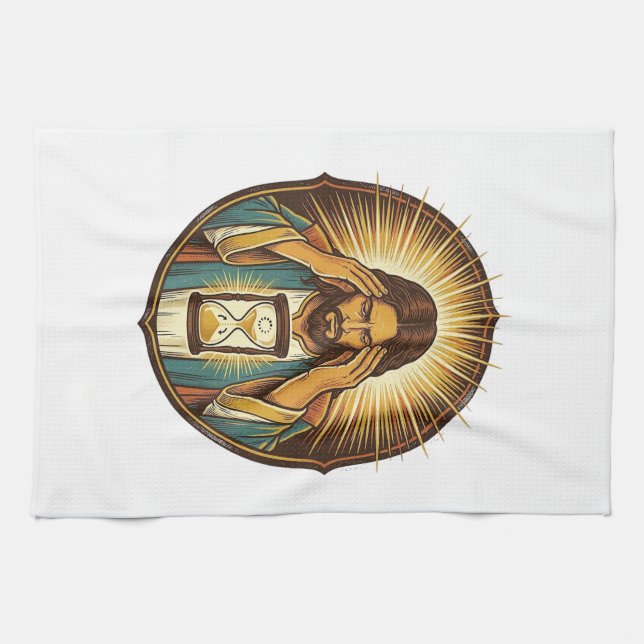 Impatient Jesus Loading Hourglass Slow Internet Te Kitchen Towel (Horizontal)