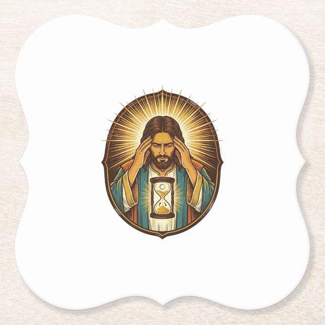 Impatient Jesus Loading Hourglass Slow Internet Te Paper Coaster (Front)