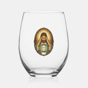 Impatient Jesus Loading Hourglass Slow Internet Te Stemless Wine Glass