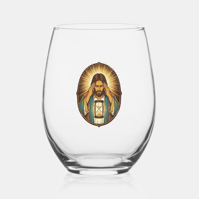 Impatient Jesus Loading Hourglass Slow Internet Te Stemless Wine Glass (Front)