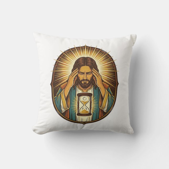 Impatient Jesus Loading Hourglass Slow Internet Te Throw Pillow (Front)