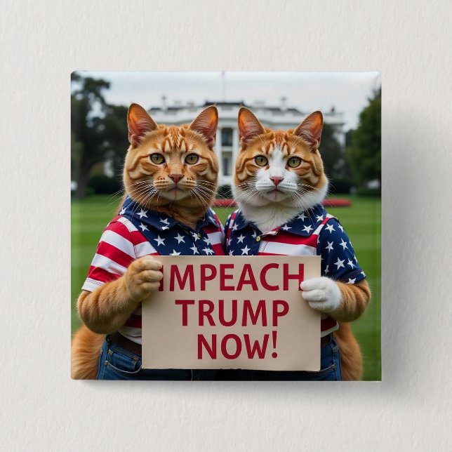 Impeach Trump Now Cat Button (Front)