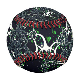 Imperfect white fractal on black space, knitted baseball