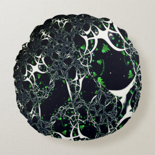 Imperfect white fractal on black space, knitted round pillow
