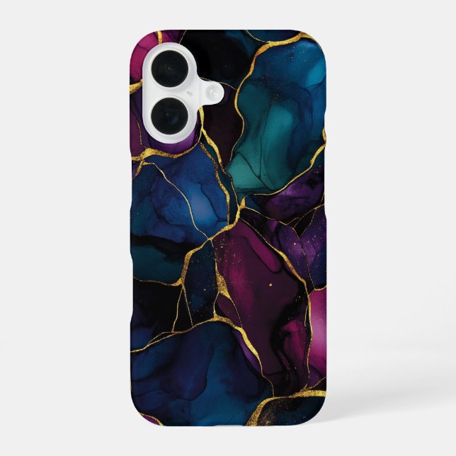 Imperial Améthyste Luxury Purple Teal Marble  iPhone 16 Case (Back)