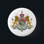 Imperial Coat of Arms of Iran (1925-1979) 1 Inch Round Button<br><div class="desc">Imperial Coat of Arms of Iran under the Pahlavi Dynasty, used from 1925 to 1979. The shield is composed of the Lion and the Sun symbol in first quarter, the Faravahar in the second quarter, the curved blade of a Sassanid shamshir sword in the third quarter and the Simurgh in...</div>
