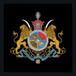 Imperial Coat of Arms of Iran (1925-1979) Poster<br><div class="desc">Imperial Coat of Arms of Iran under the Pahlavi Dynasty, used from 1925 to 1979. The shield is composed of the Lion and the Sun symbol in first quarter, the Faravahar in the second quarter, the curved blade of a Sassanid shamshir sword in the third quarter and the Simurgh in...</div>