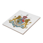 Imperial Coat of Arms of Iran (1925-1979) Tile<br><div class="desc">Imperial Coat of Arms of Iran under the Pahlavi Dynasty, used from 1925 to 1979. The shield is composed of the Lion and the Sun symbol in first quarter, the Faravahar in the second quarter, the curved blade of a Sassanid shamshir sword in the third quarter and the Simurgh in...</div>