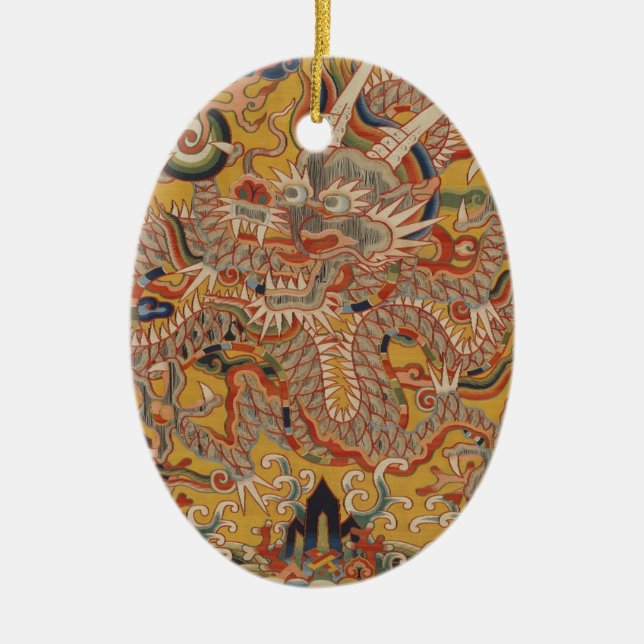 Imperial Ming Asian Chinese Dragon Art Ceramic Ornament (Front)