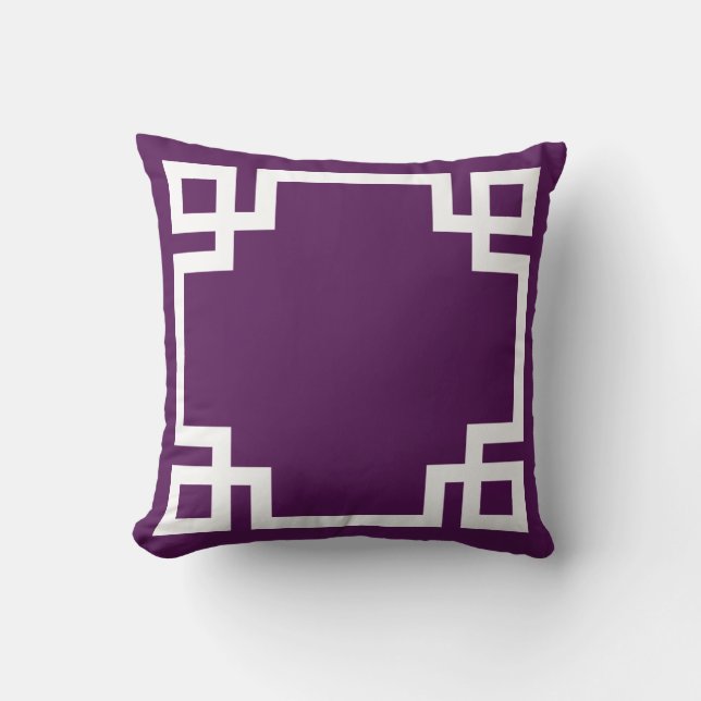 Imperial Purple White Greek Key Throw Pillow (Front)