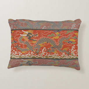 Imperial Red & Black Dragon Silk Pattern Accent Pillow