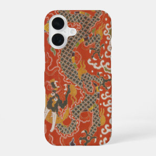 Imperial Red & Black Dragon Silk Pattern iPhone 16 Case