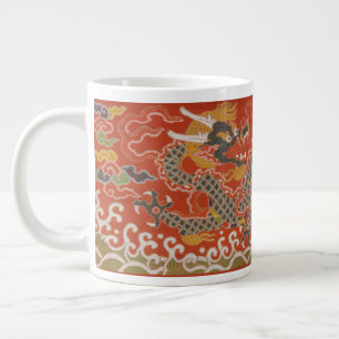Imperial Red & Black Dragon Silk Pattern Large Coffee Mug