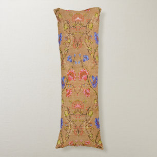Imperial Red & Gold Interlocking Floral Silk Art Body Pillow