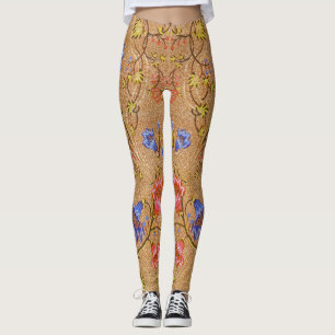 Imperial Red & Gold Interlocking Floral Silk Art Leggings