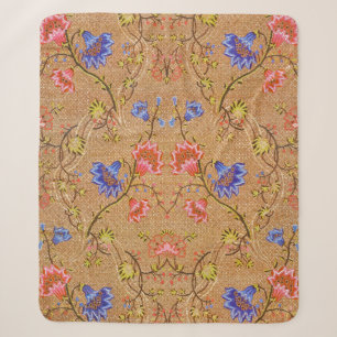 Imperial Red & Gold Interlocking Floral Silk Art Sherpa Blanket