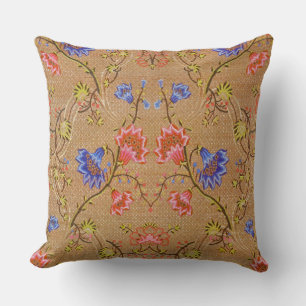 Imperial Red & Gold Interlocking Floral Silk Art Throw Pillow