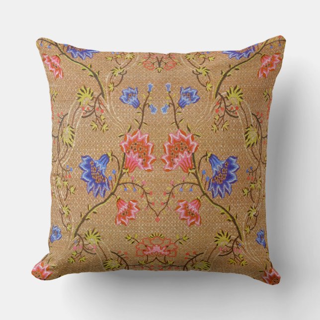 Imperial Red & Gold Interlocking Floral Silk Art Throw Pillow (Front)