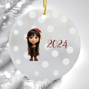 Impish Girl Christmas Elf Ceramic Ornament