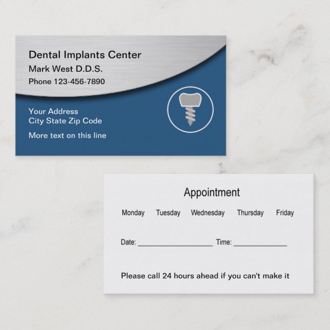 Implants dentaires modernes Cartes de visite de no (Devant / Derrière)