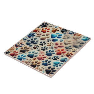 Implicating coloured canine paw print  tile