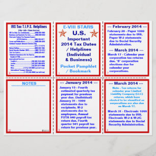 Important 2014 Tax Dates / Helplines Pamphlet Flyer
