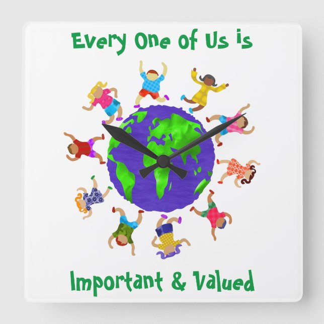 Important and Valued Children Square Wall Clock (Front)