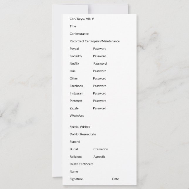 Important Documents Card (Back)