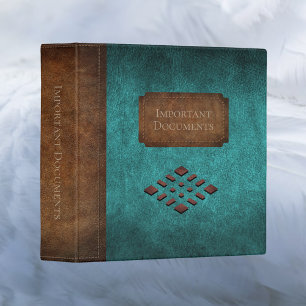 Important Documents Faux Teal Leather Binder