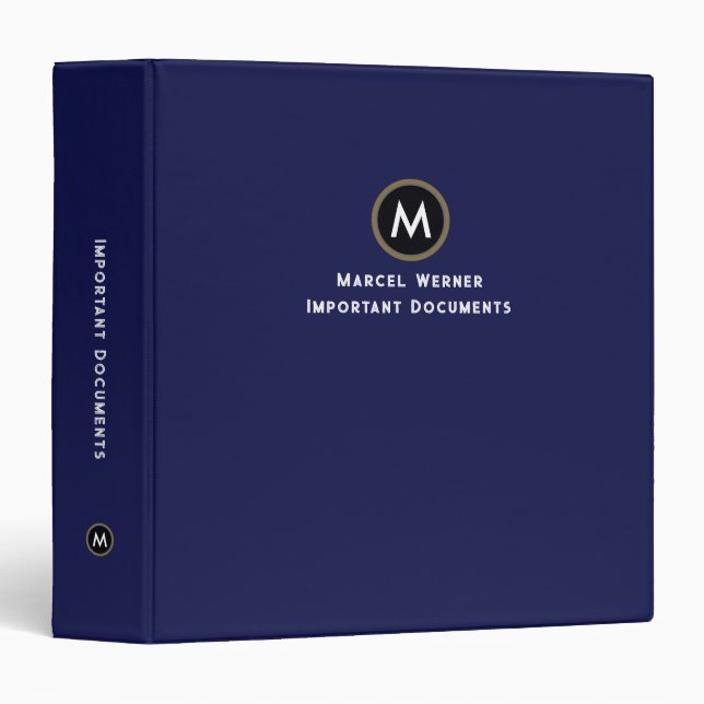 Important Documents Organizer DARK-BLUE Binder (Front/Spine)