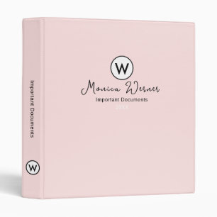 Important Documents Organizer Elegant Blush Pink Binder