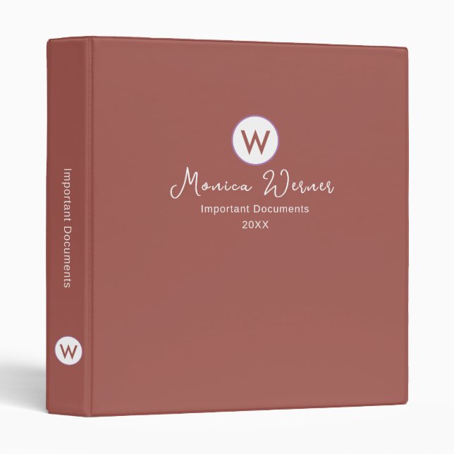 Important Documents Organizer Modern Redwood Binder (Front/Spine)