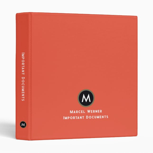 Important Documents Organizer Orange Red Binder (Front/Spine)