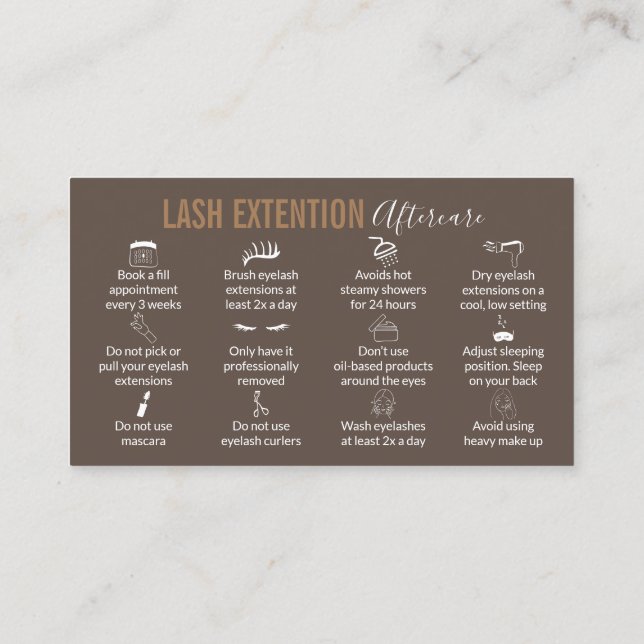 Important eyelash extension aftercare instruction business card (Back)