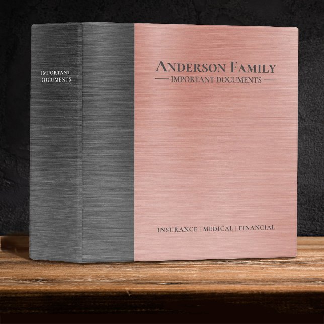 Important Family Documents Estate Planning Binder (pink brushed metal important documents binder for storing your estate planning binders.)