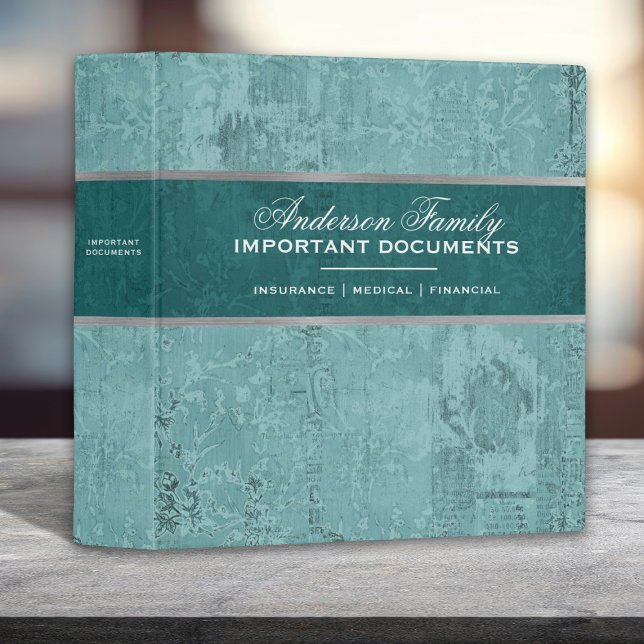 Important Family Documents Estate Planning Binder (An elegant teal colored important documents binder)