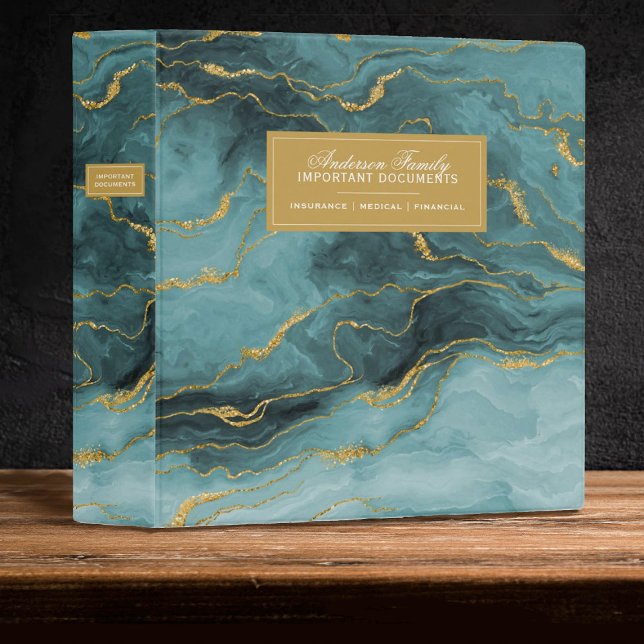 Important Family Documents Estate Planning Binder (An elegant teal & gold estate planning binder for your important documents.)