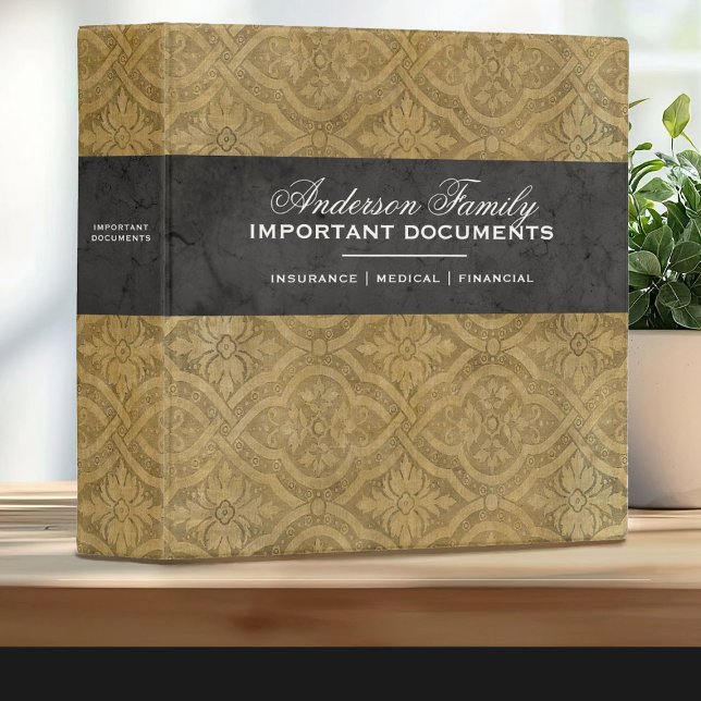 Important Family Documents Estate Planning Binder (An elegant gold and black estate planning binder for your important documents)