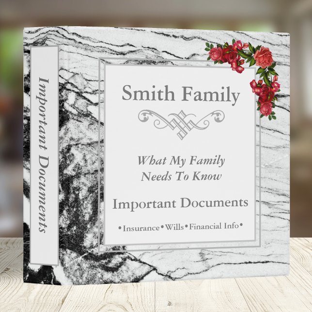 Important Family Documents | Silver Marble Binder (Creator Uploaded)