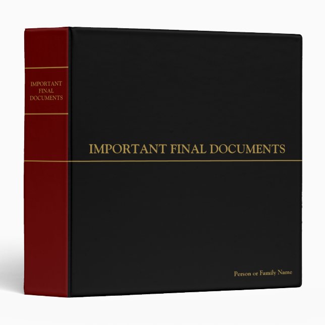 Important Final Documents - Black | Red | Gold Binder (Front/Spine)
