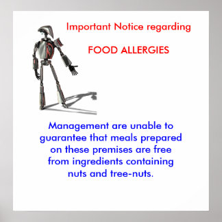 Important Notice regarding FOOD ALLERGIES Poster