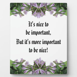 IMPORTANT TO BE NICE PLAQUE