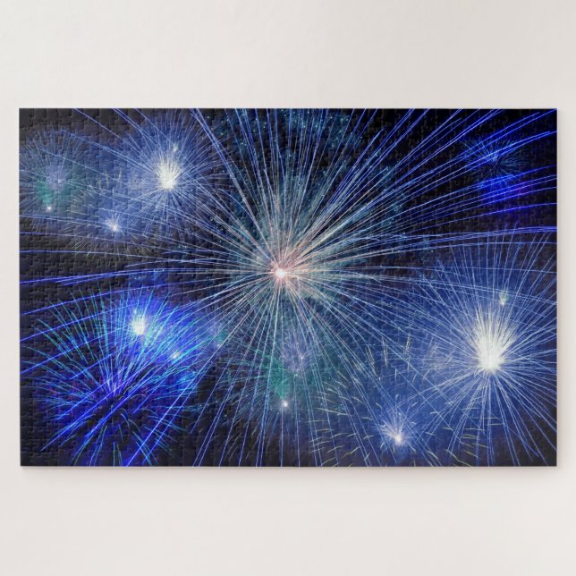 Impossible blue fireworks at night jigsaw puzzle (Horizontal)