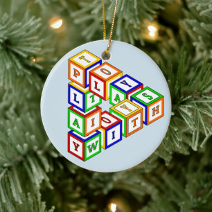 Impossible construction of a triangle on blue ceramic ornament