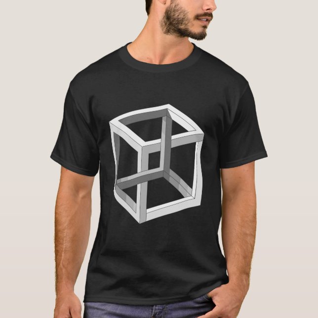 Impossible Cube Irrational Cube Optical Illusion T-Shirt (Front)