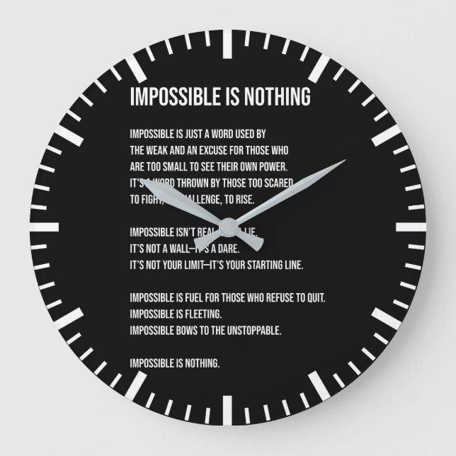 Impossible Is Nothing, Gym, Hustle, Success, Grind Large Clock (Front)