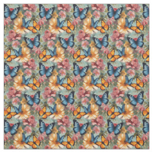 Impresionist Butterflies and Flowers Fabric